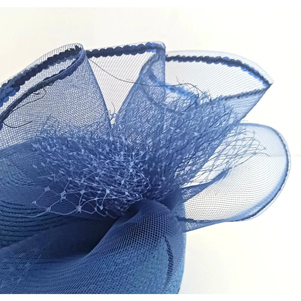 NEW Royal Blue Straw Pillbox Hat Tulle Sequins Netting Church Party Wedding